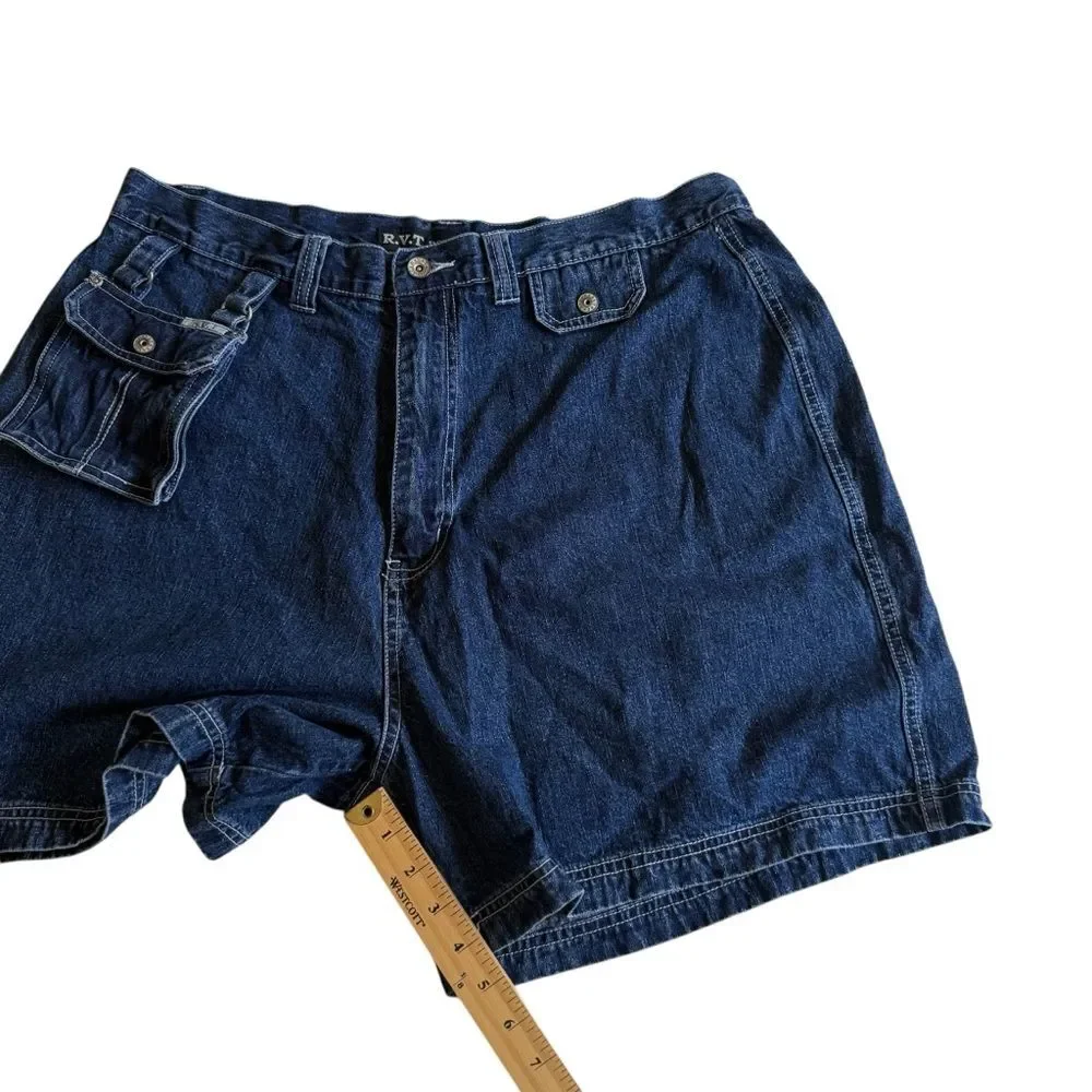 Vintage RVT Serve Piping Hot Denim Shorts Attached Denim Bag Blue Sz 20